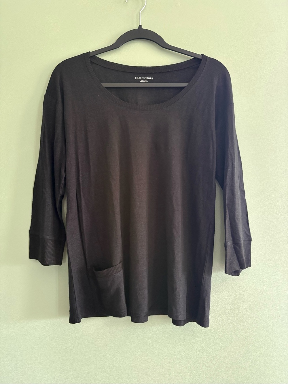Eileen Fisher Black Organic Linen Lightweight Scoop-Neck Knit Top